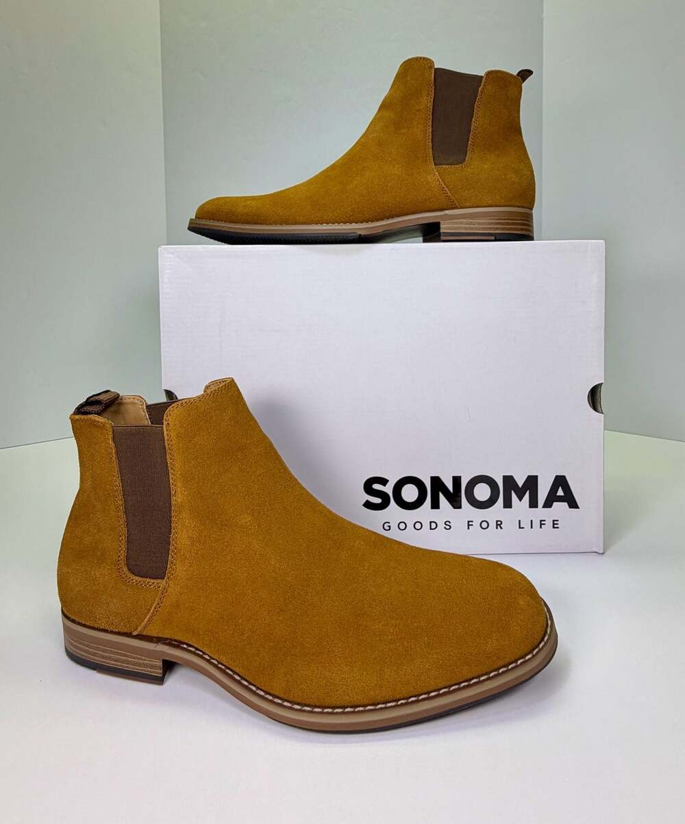 Sonoma Goods for Life Kristopher Suede Chelsea Boots Whiskey Men's Size 9.5